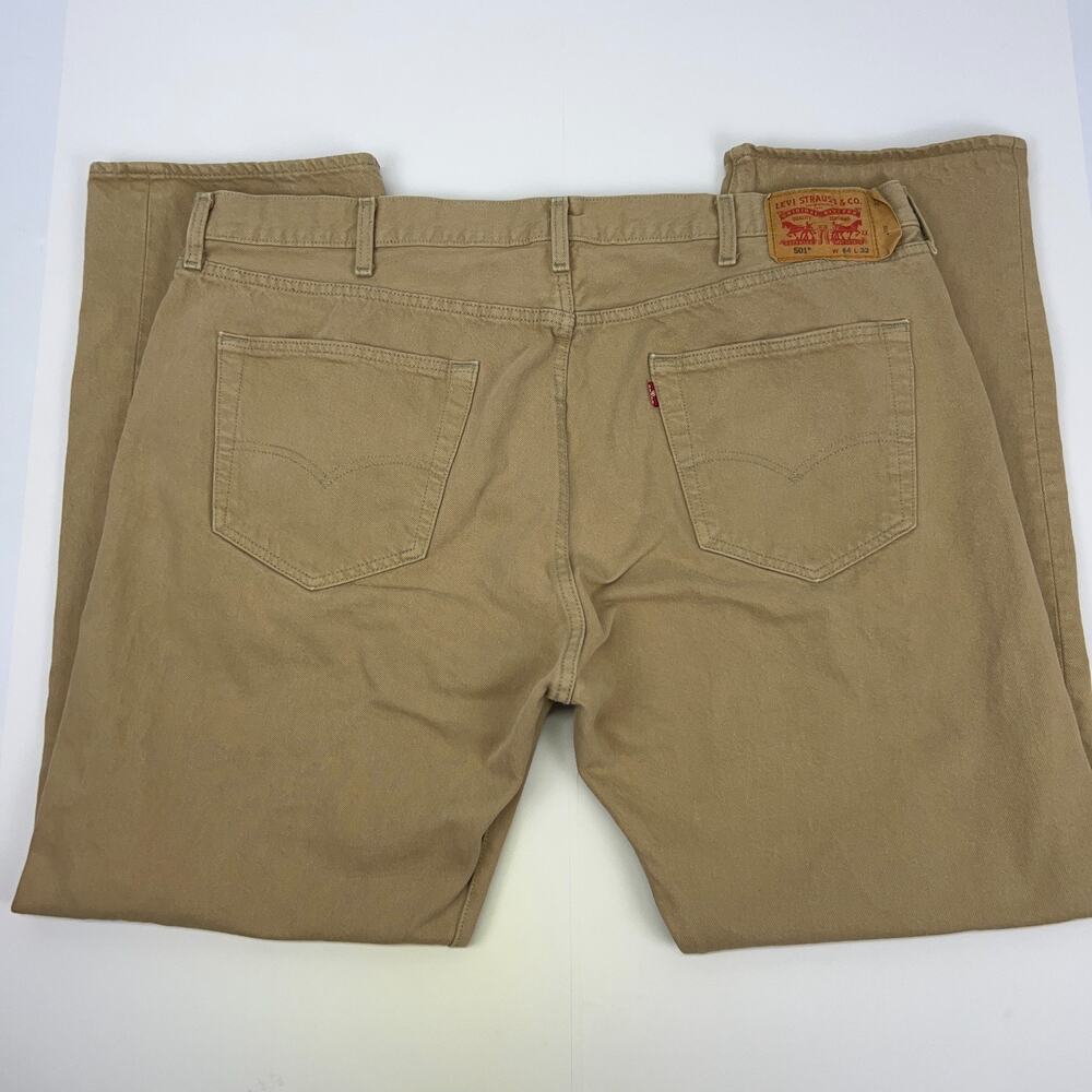 Levis 501 Button Fly Jeans Straight Fit Five Pockets Denim 1212 Beige Tan 44x32